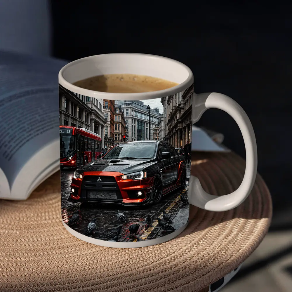 Mitsubishi Lancer Evolution Rainy London Streets – Mugs