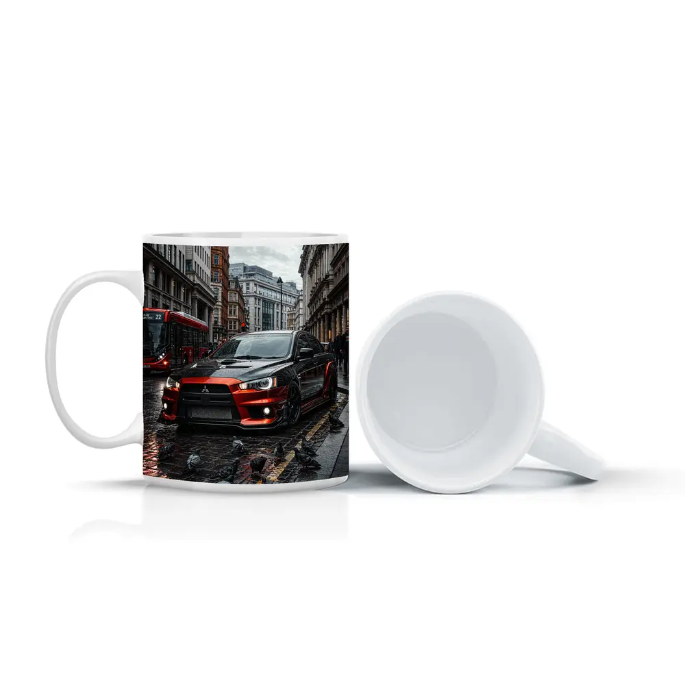 Mitsubishi Lancer Evolution Rainy London Streets – Mugs