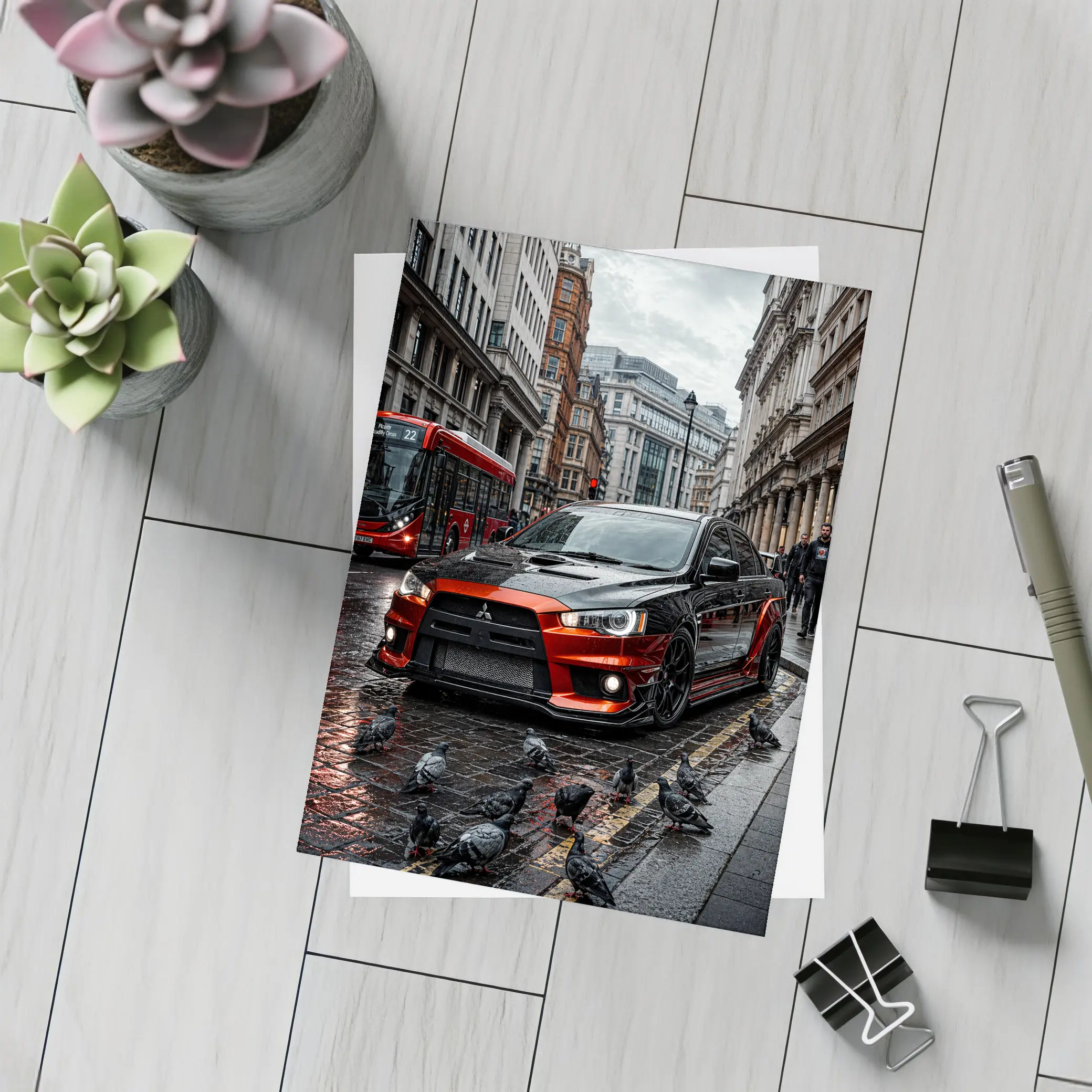 Mitsubishi Lancer Evolution Rainy London Streets – Postcards