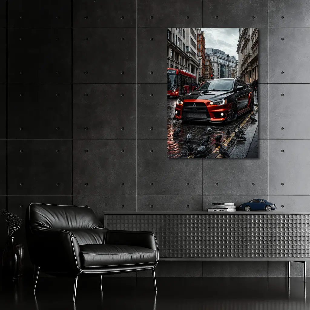 Mitsubishi Lancer Evolution Rainy London Streets – Wall Art