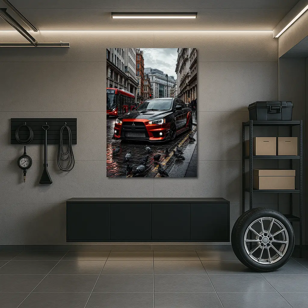 Mitsubishi Lancer Evolution Rainy London Streets – Wall Art
