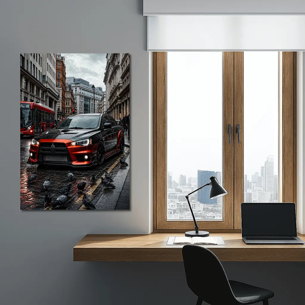 Mitsubishi Lancer Evolution Rainy London Streets – Wall Art