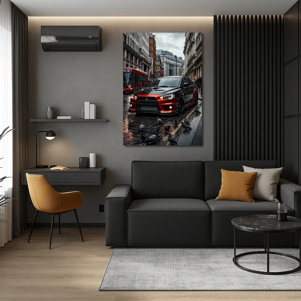 Mitsubishi Lancer Evolution Rainy London Streets – Wall Art