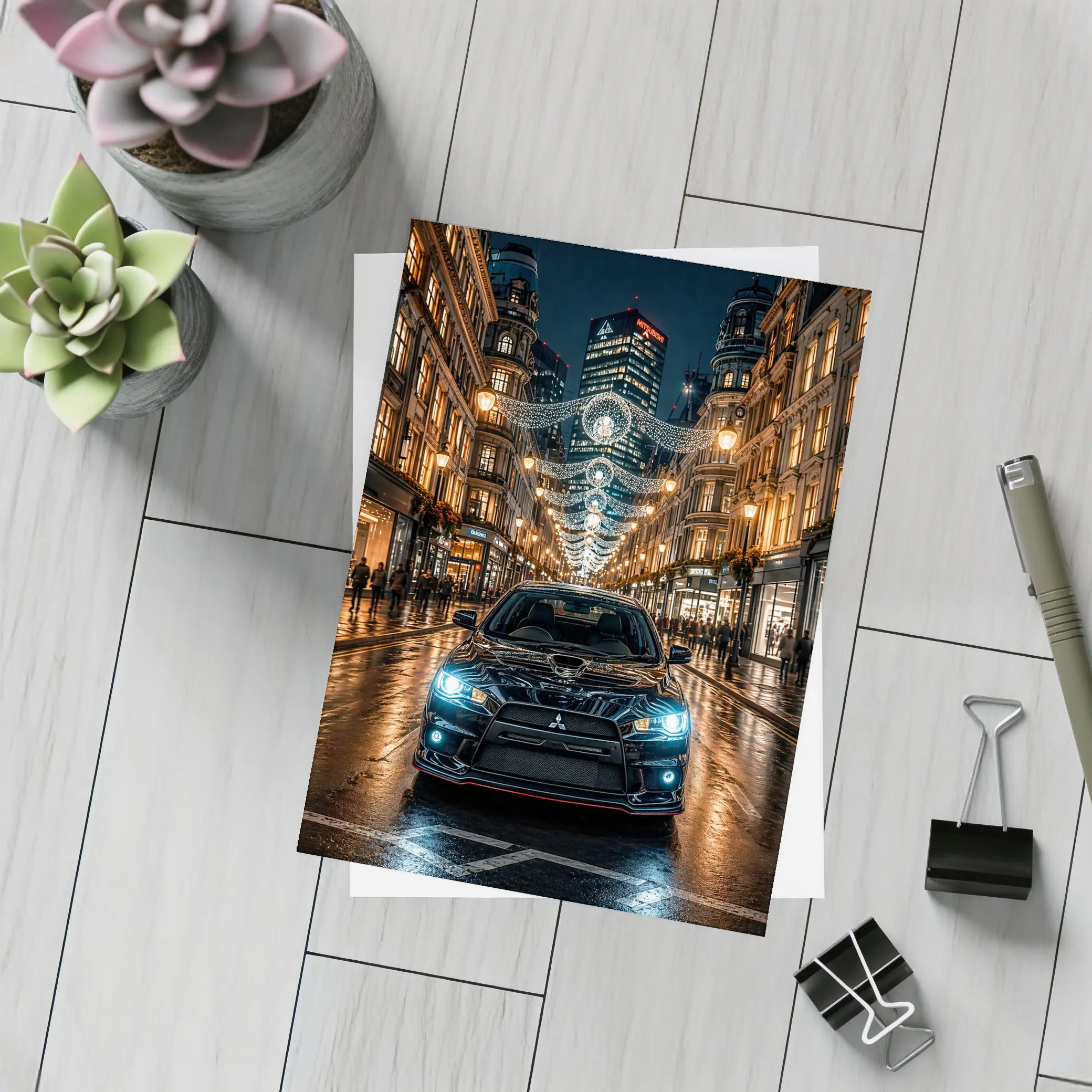 Mitsubishi Lancer Evolution Night London Street – Postcards