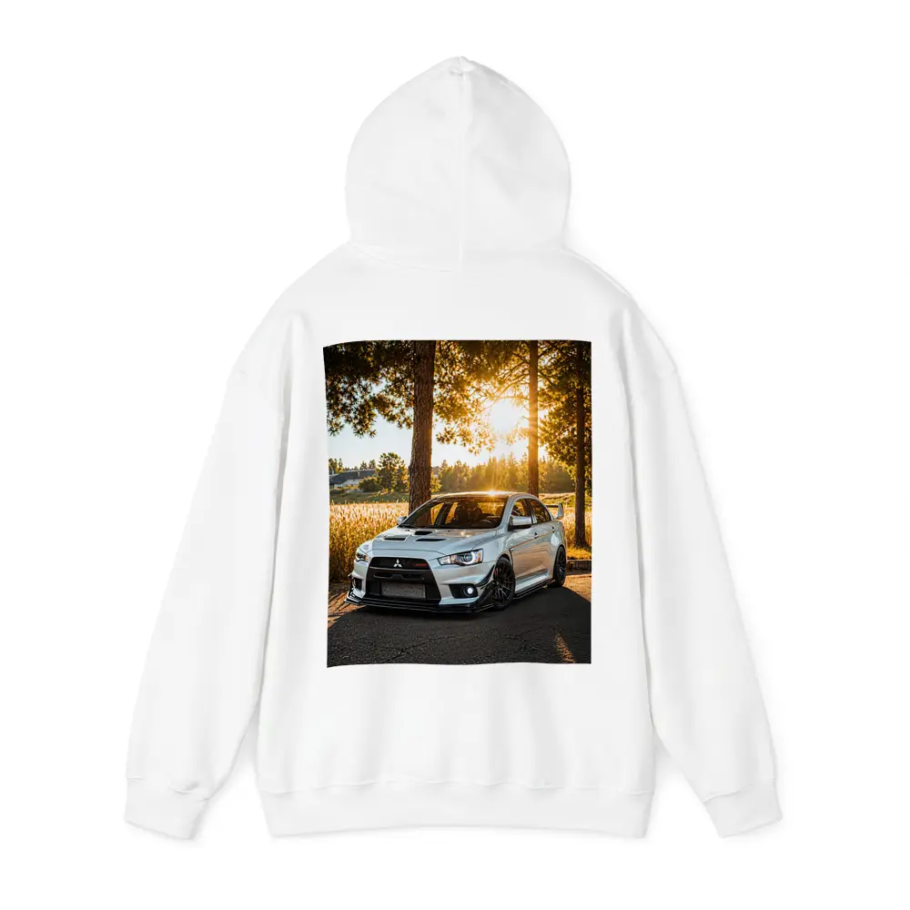 Mitsubishi Lancer Evolution Parked Sunny Forest – Hoodies