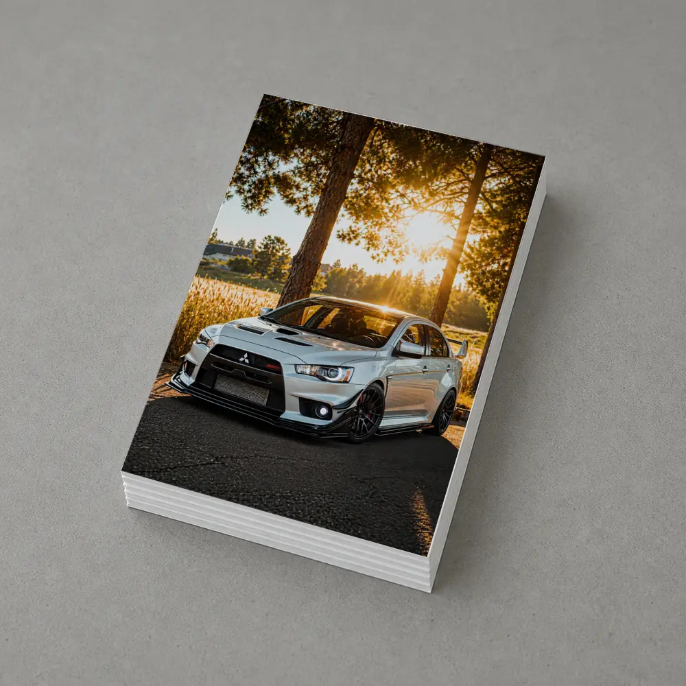 Mitsubishi Lancer Evolution Parked Sunny Forest – Postcards