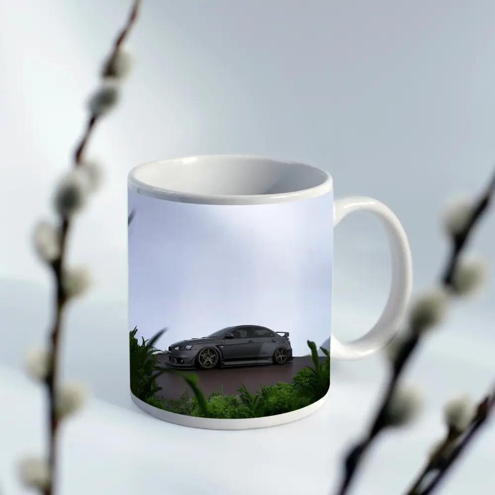 Mitsubishi Lancer Evolution Matte Gray Overcast Setting – Mugs
