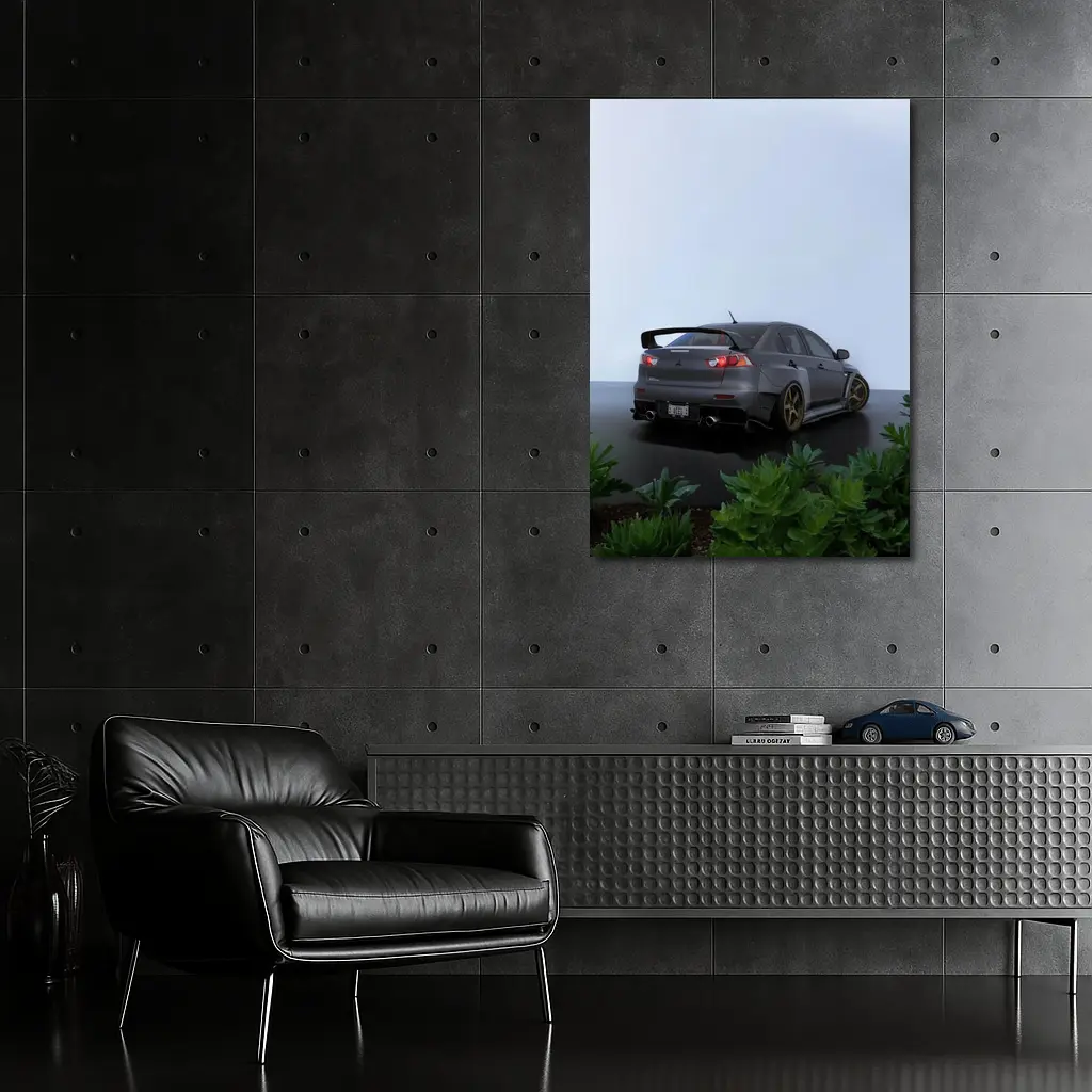 Mitsubishi Lancer Evolution Gray Wet Parking – Wall Art