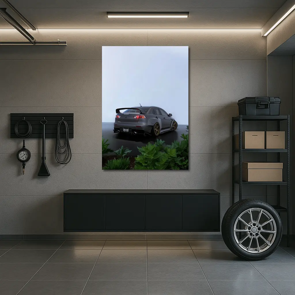 Mitsubishi Lancer Evolution Gray Wet Parking – Wall Art