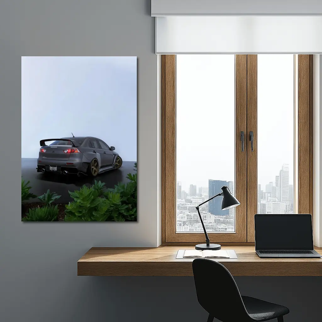 Mitsubishi Lancer Evolution Gray Wet Parking – Wall Art