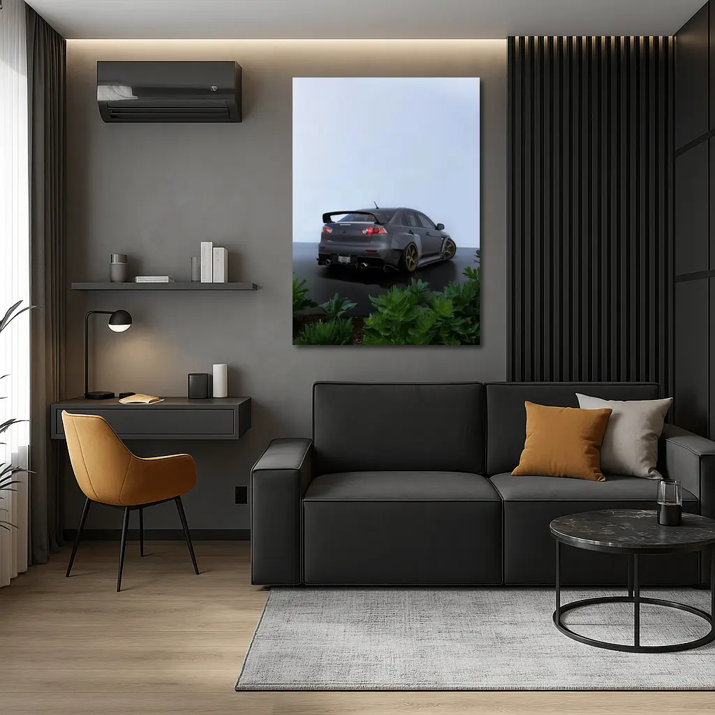 Mitsubishi Lancer Evolution Gray Wet Parking – Wall Art