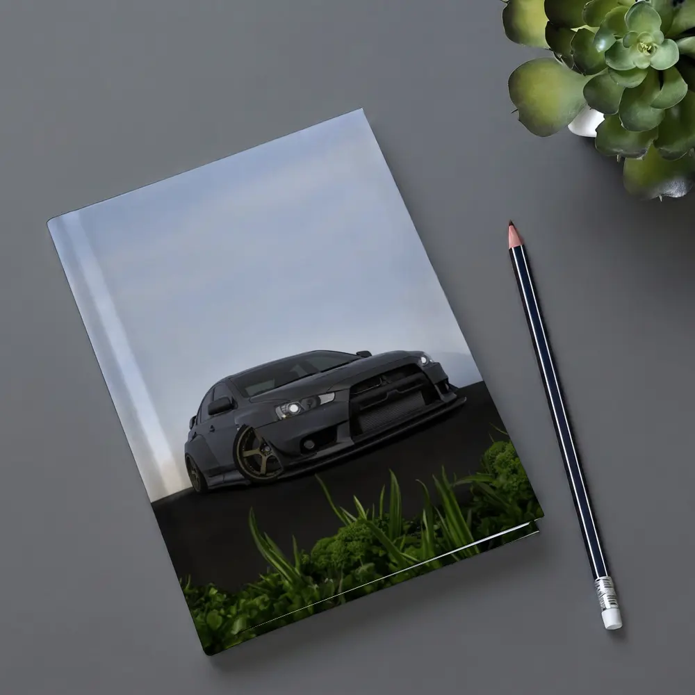 Mitsubishi Lancer Evo Matte Gray Street Scene – Notebooks