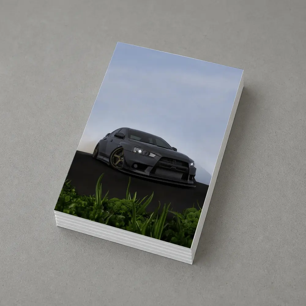 Mitsubishi Lancer Evo Matte Gray Street Scene – Postcards