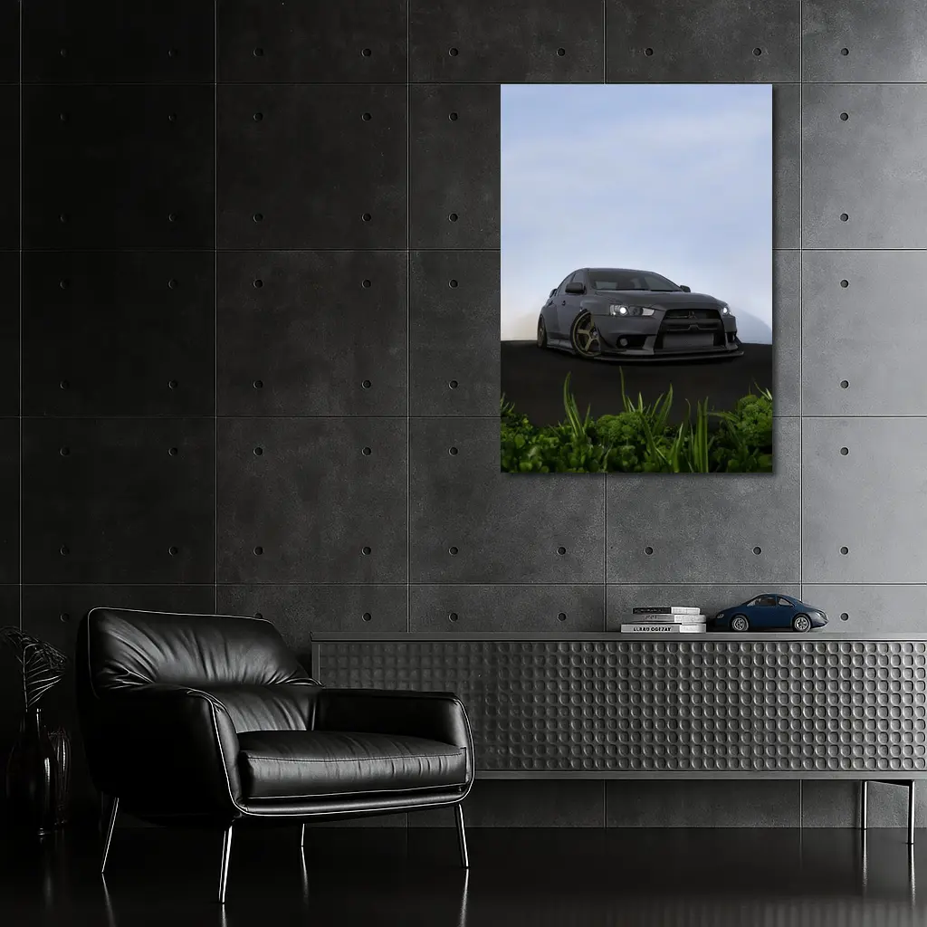 Mitsubishi Lancer Evo Matte Gray Street Scene – Wall Art