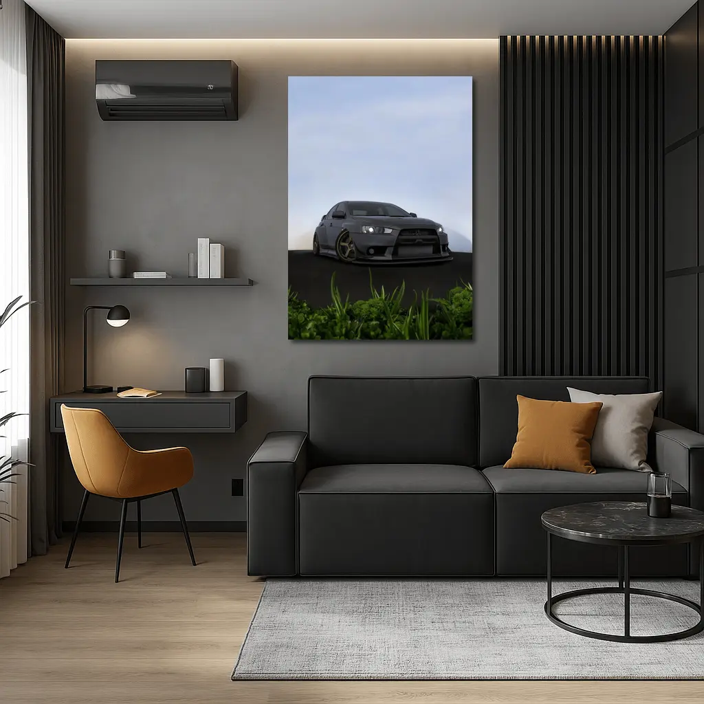 Mitsubishi Lancer Evo Matte Gray Street Scene – Wall Art
