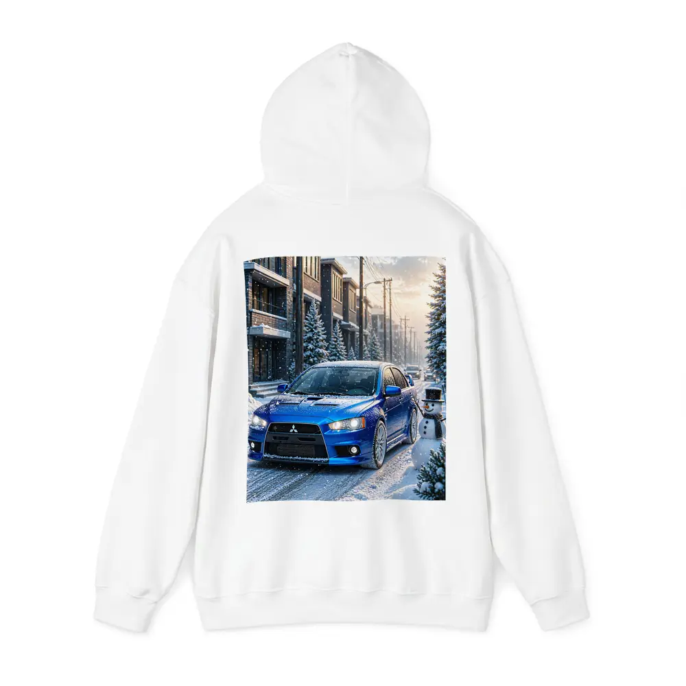 Mitsubishi Lancer Evo Blue Winter Snow Street – Hoodies