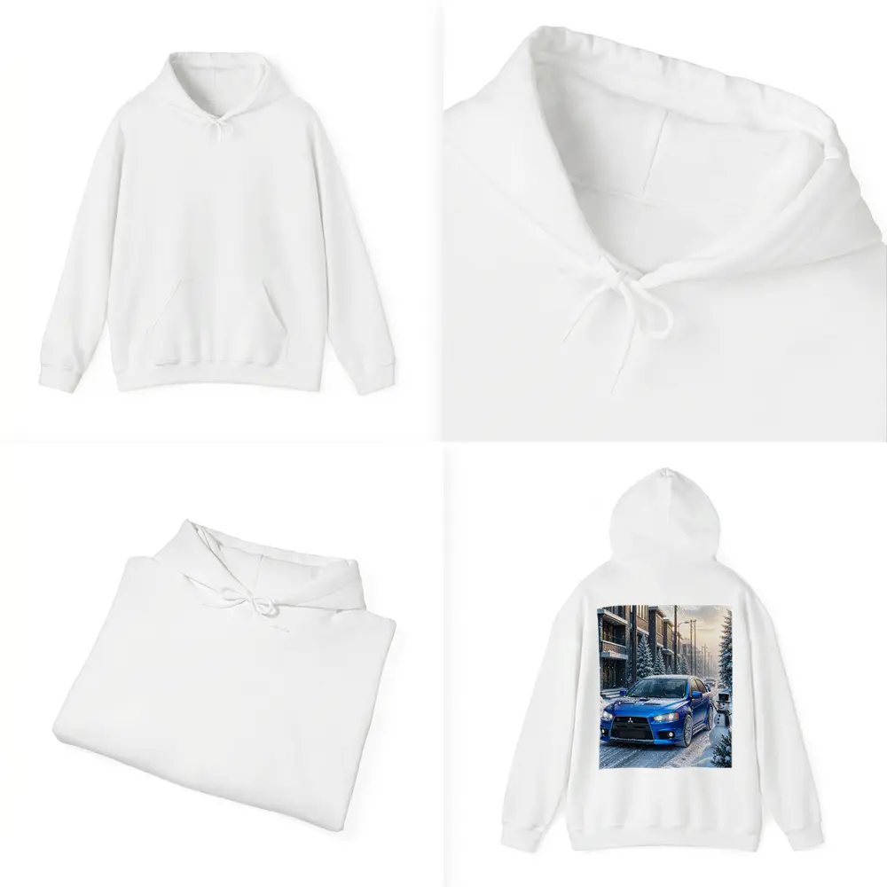 Mitsubishi Lancer Evo Blue Winter Snow Street – Hoodies