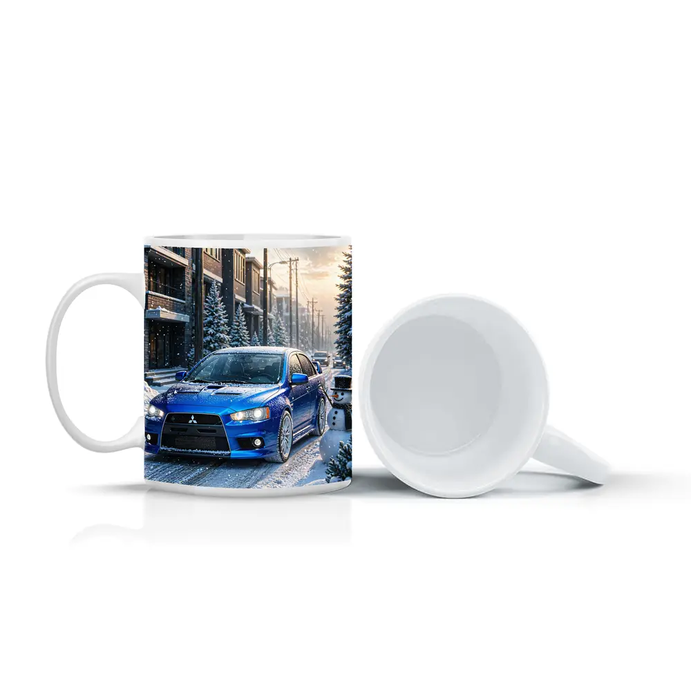 Mitsubishi Lancer Evo Blue Winter Snow Street – Mugs