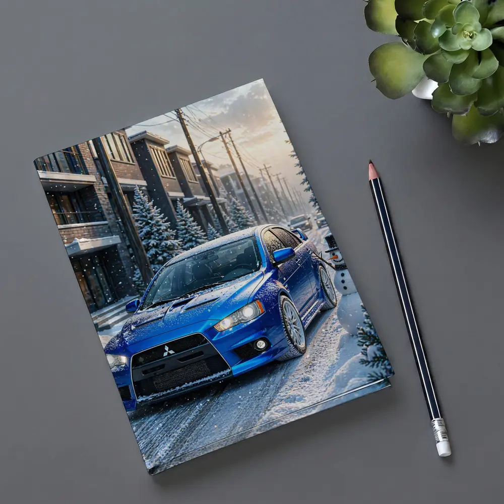 Mitsubishi Lancer Evo Blue Winter Snow Street – Notebooks