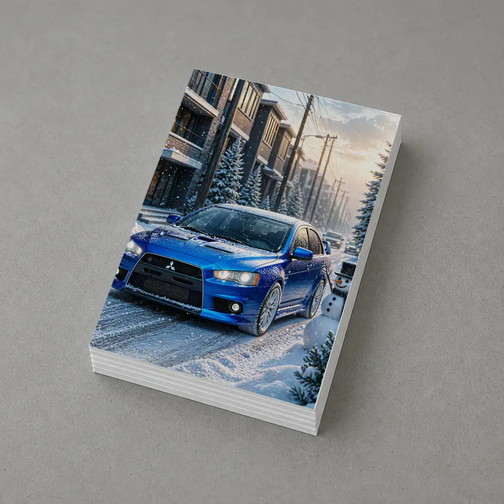 Mitsubishi Lancer Evo Blue Winter Snow Street – Postcards