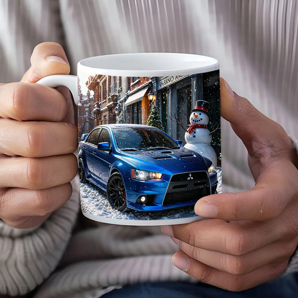 Mitsubishi Lancer Evolution Blue Winter Street – Mugs