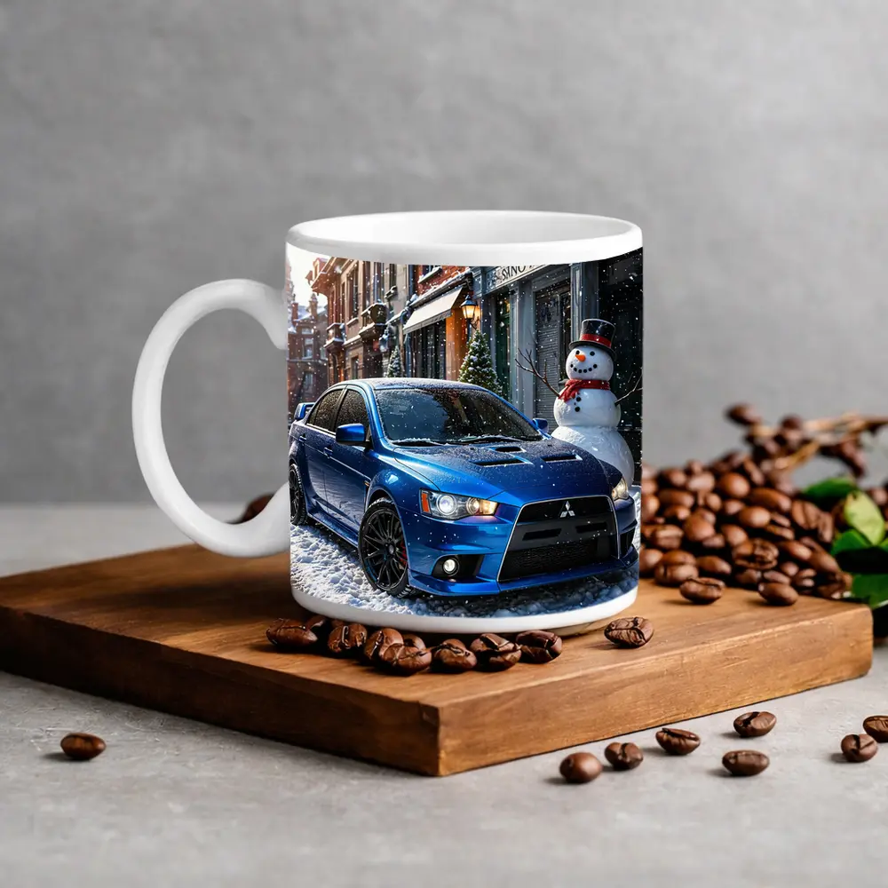 Mitsubishi Lancer Evolution Blue Winter Street – Mugs