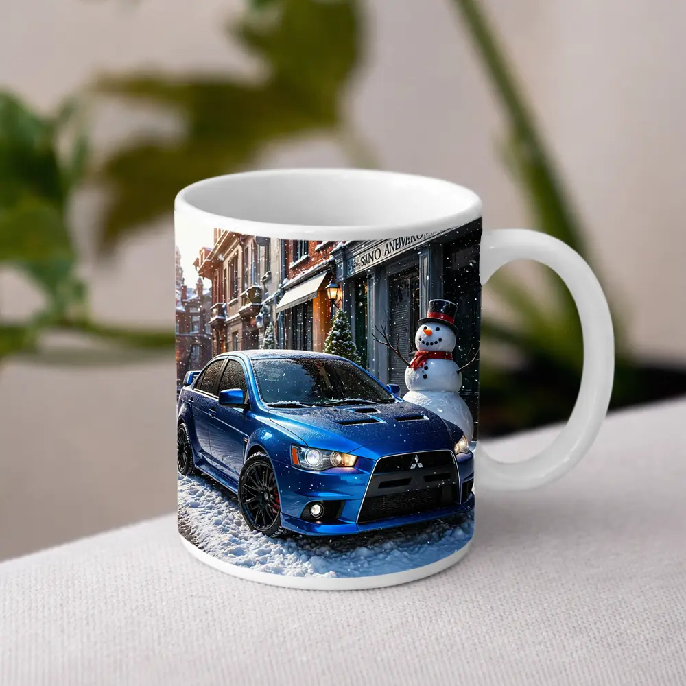 Mitsubishi Lancer Evolution Blue Winter Street – Mugs