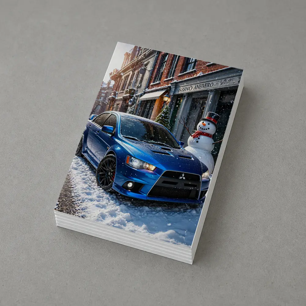 Mitsubishi Lancer Evolution Blue Winter Street – Postcards