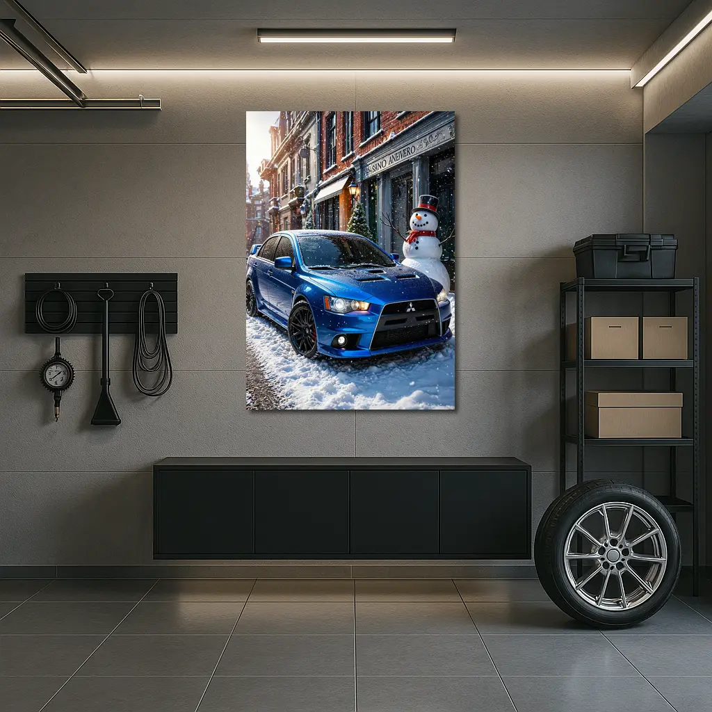 Mitsubishi Lancer Evolution Blue Winter Street – Wall Art