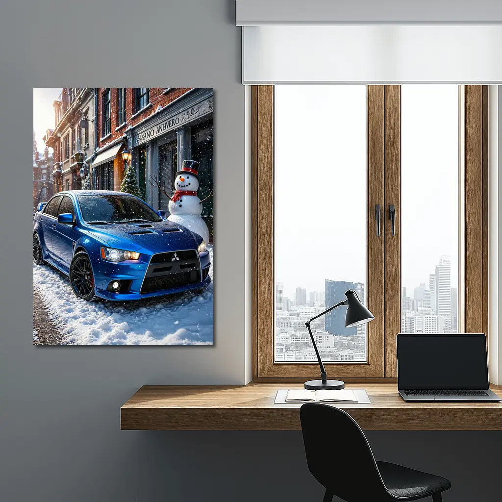 Mitsubishi Lancer Evolution Blue Winter Street – Wall Art