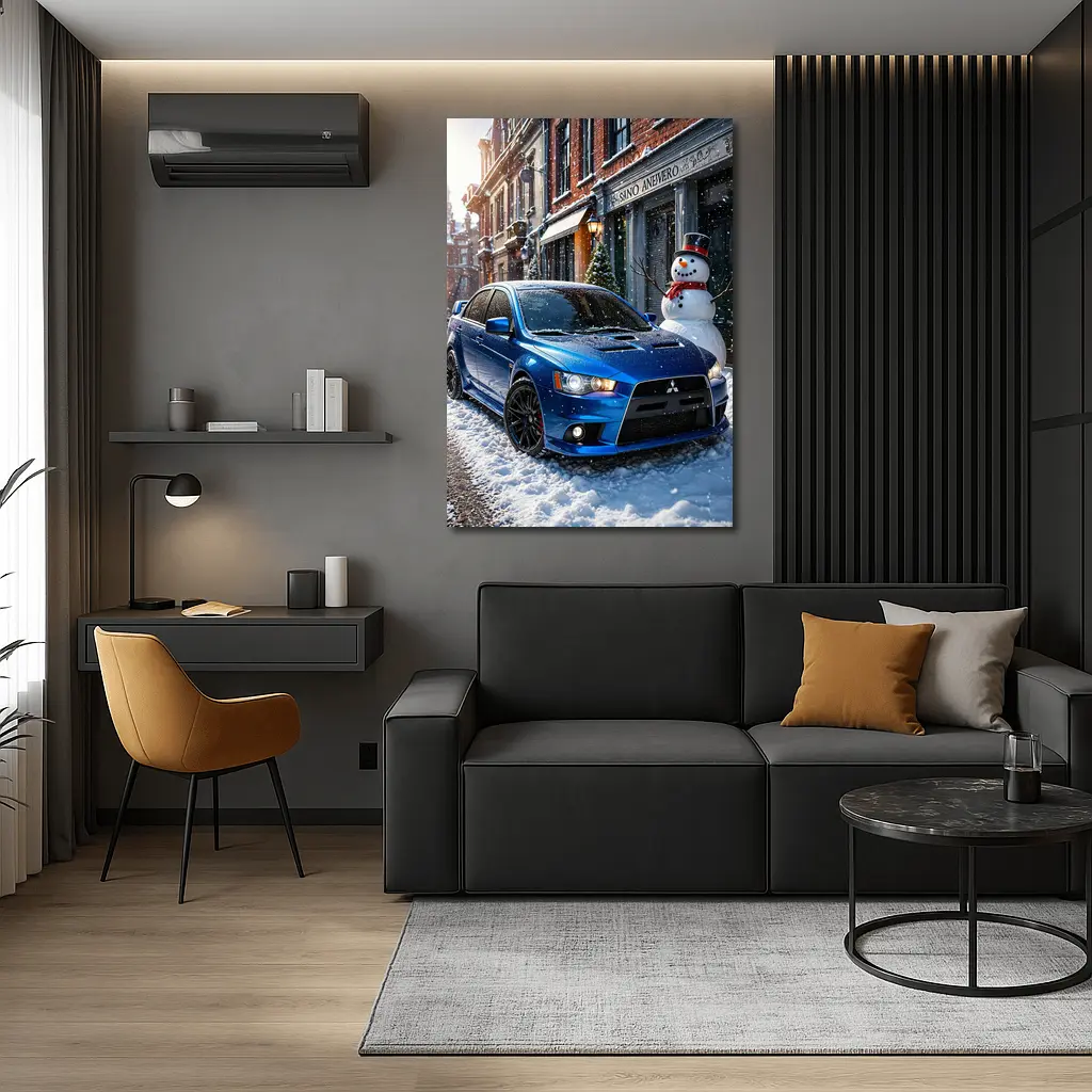 Mitsubishi Lancer Evolution Blue Winter Street – Wall Art
