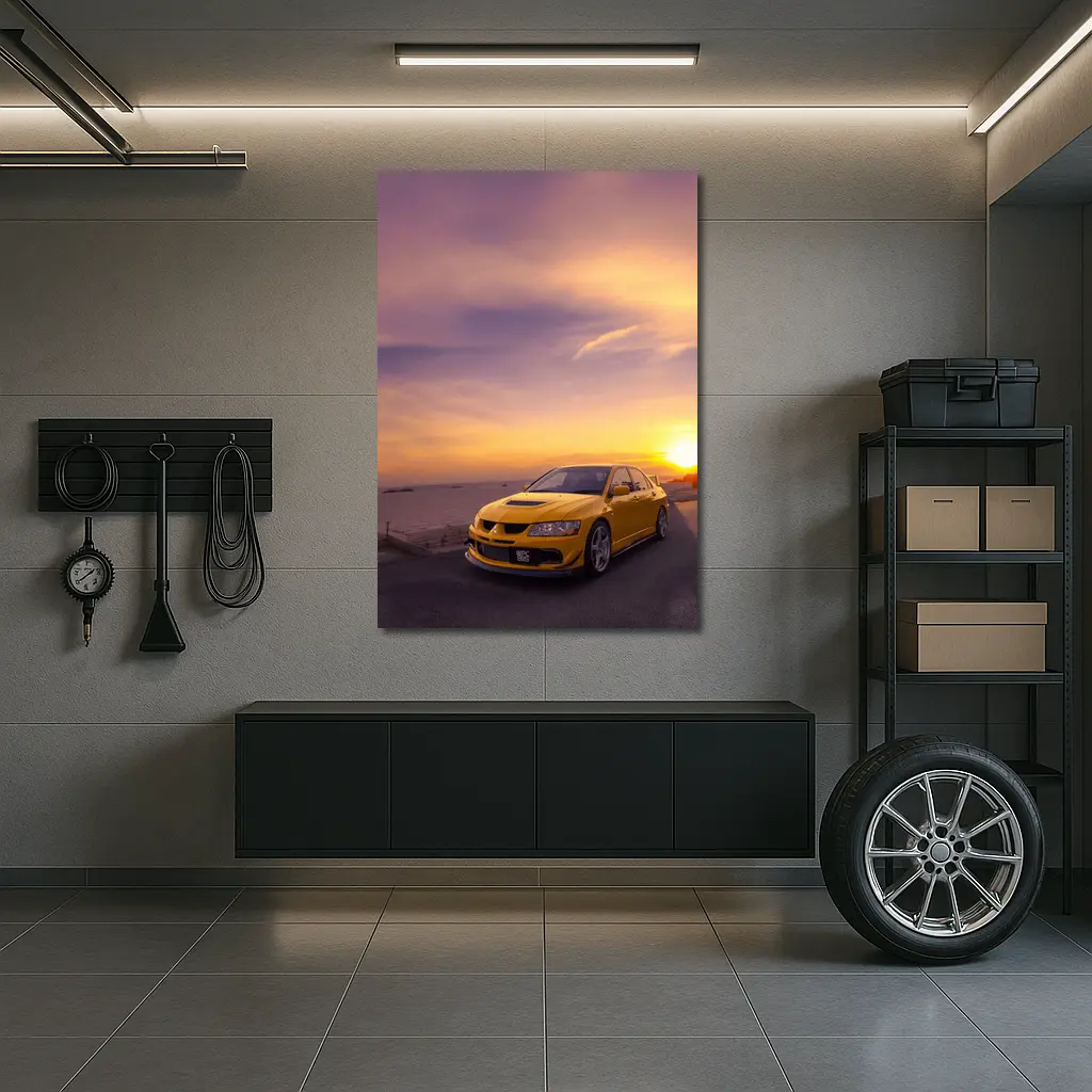Mitsubishi Lancer Evolution Sunset Sky – Wall Art