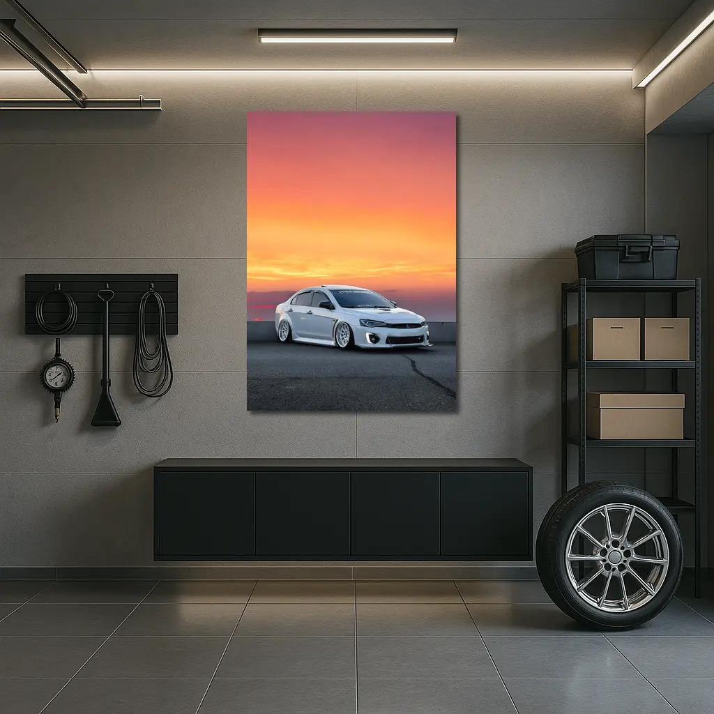 Mitsubishi Lancer Evo Slammed Sunset Sky – Wall Art