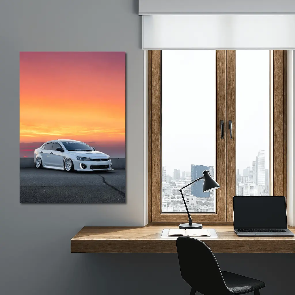 Mitsubishi Lancer Evo Slammed Sunset Sky – Wall Art