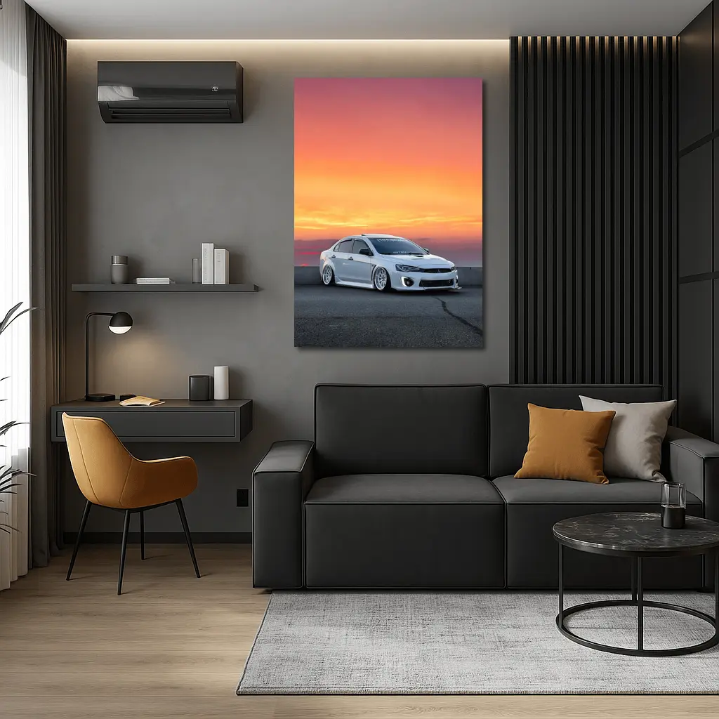 Mitsubishi Lancer Evo Slammed Sunset Sky – Wall Art