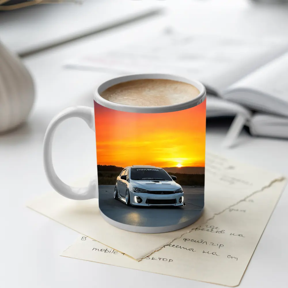 Mitsubishi Lancer Widebody White Sunset Sky – Mugs