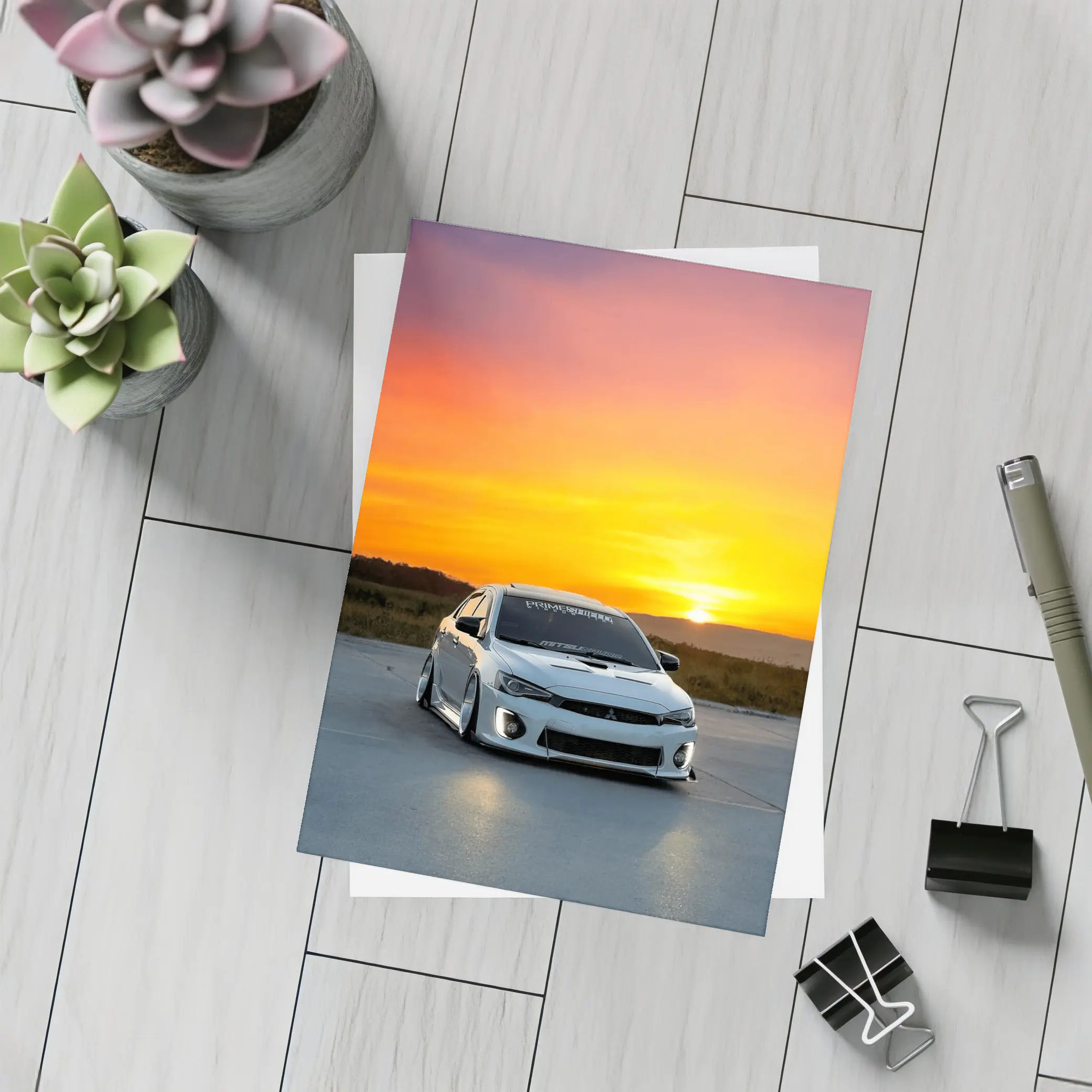 Mitsubishi Lancer Widebody White Sunset Sky – Postcards