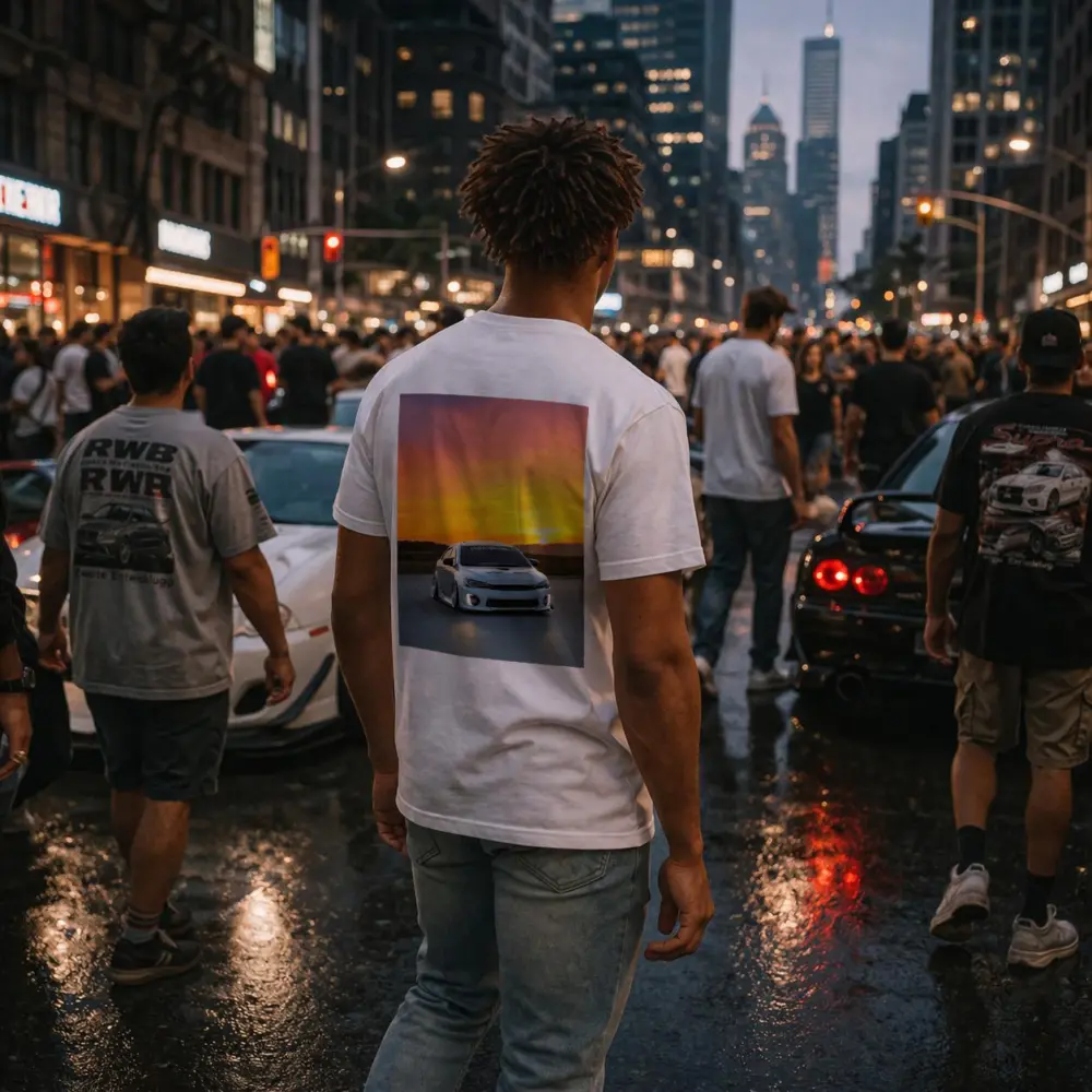 Mitsubishi Lancer Widebody White Sunset Sky – T-Shirts