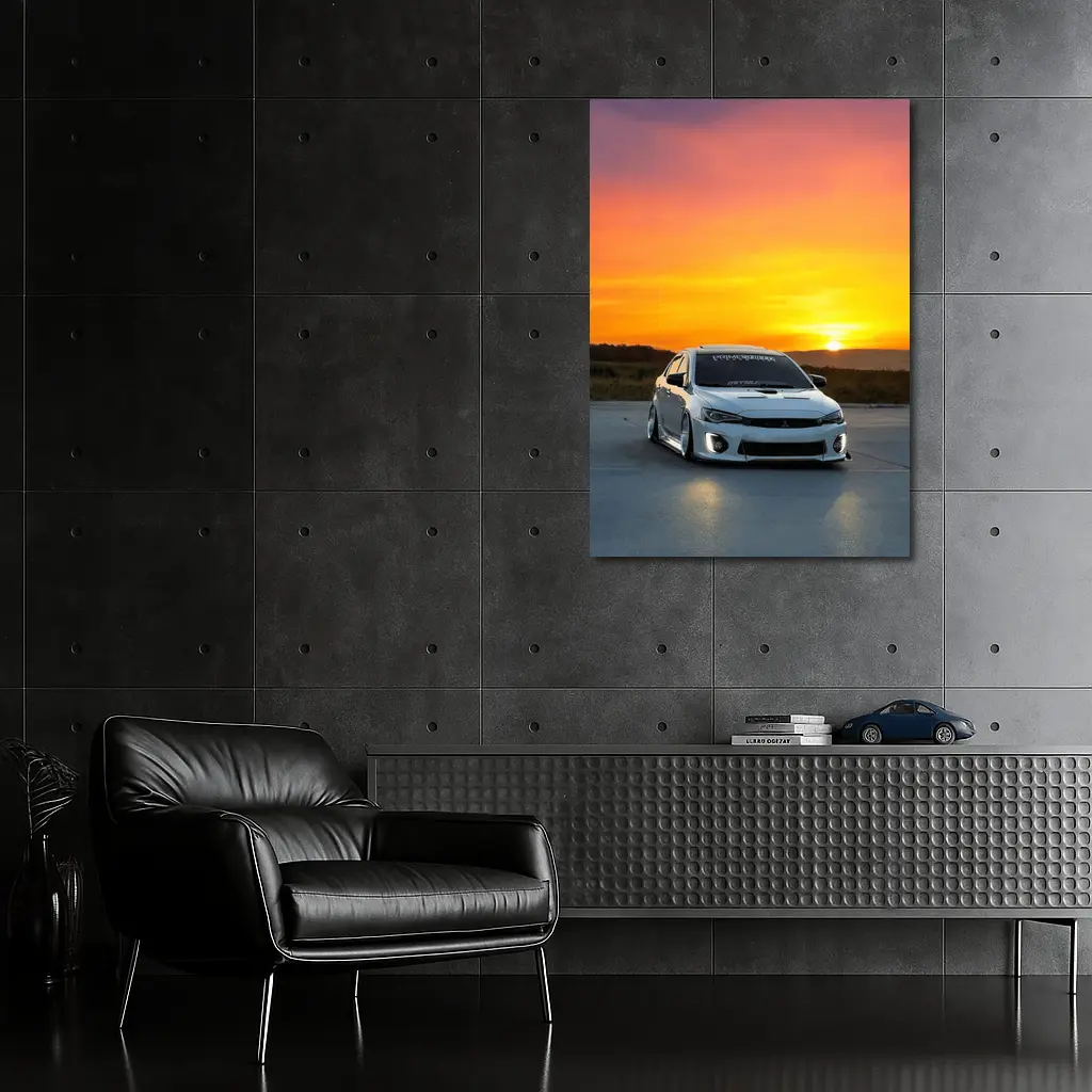 Mitsubishi Lancer Widebody White Sunset Sky – Wall Art