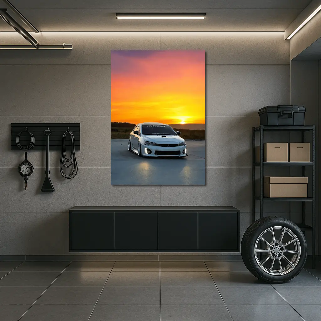 Mitsubishi Lancer Widebody White Sunset Sky – Wall Art