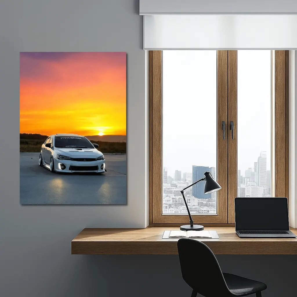 Mitsubishi Lancer Widebody White Sunset Sky – Wall Art