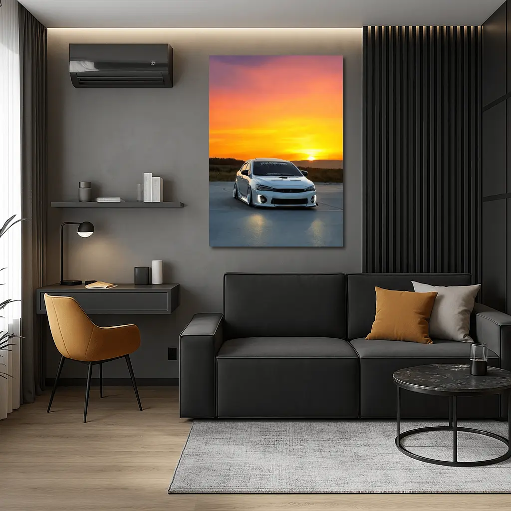 Mitsubishi Lancer Widebody White Sunset Sky – Wall Art