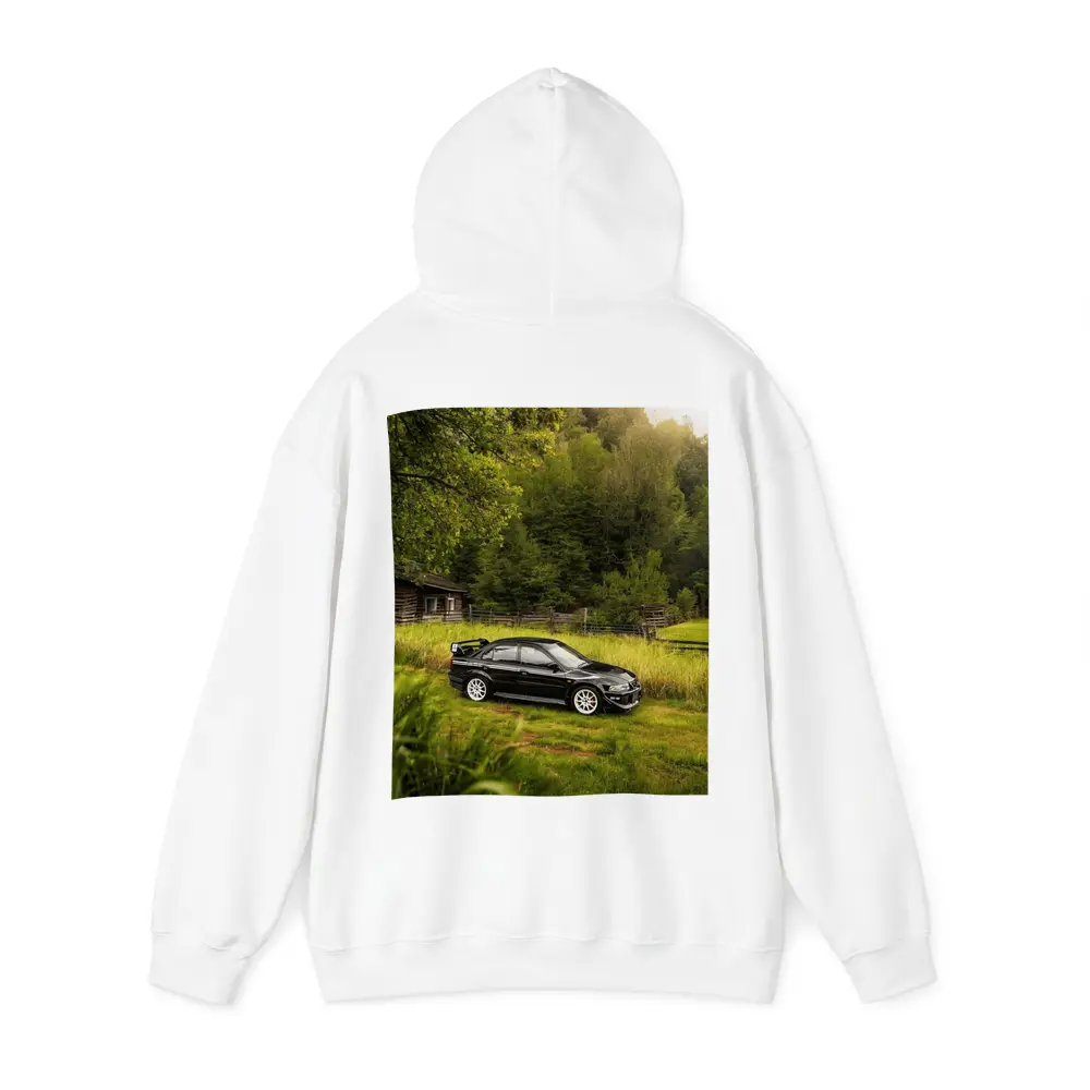 Mitsubishi Lancer Evolution Black Rural Setting – Hoodies