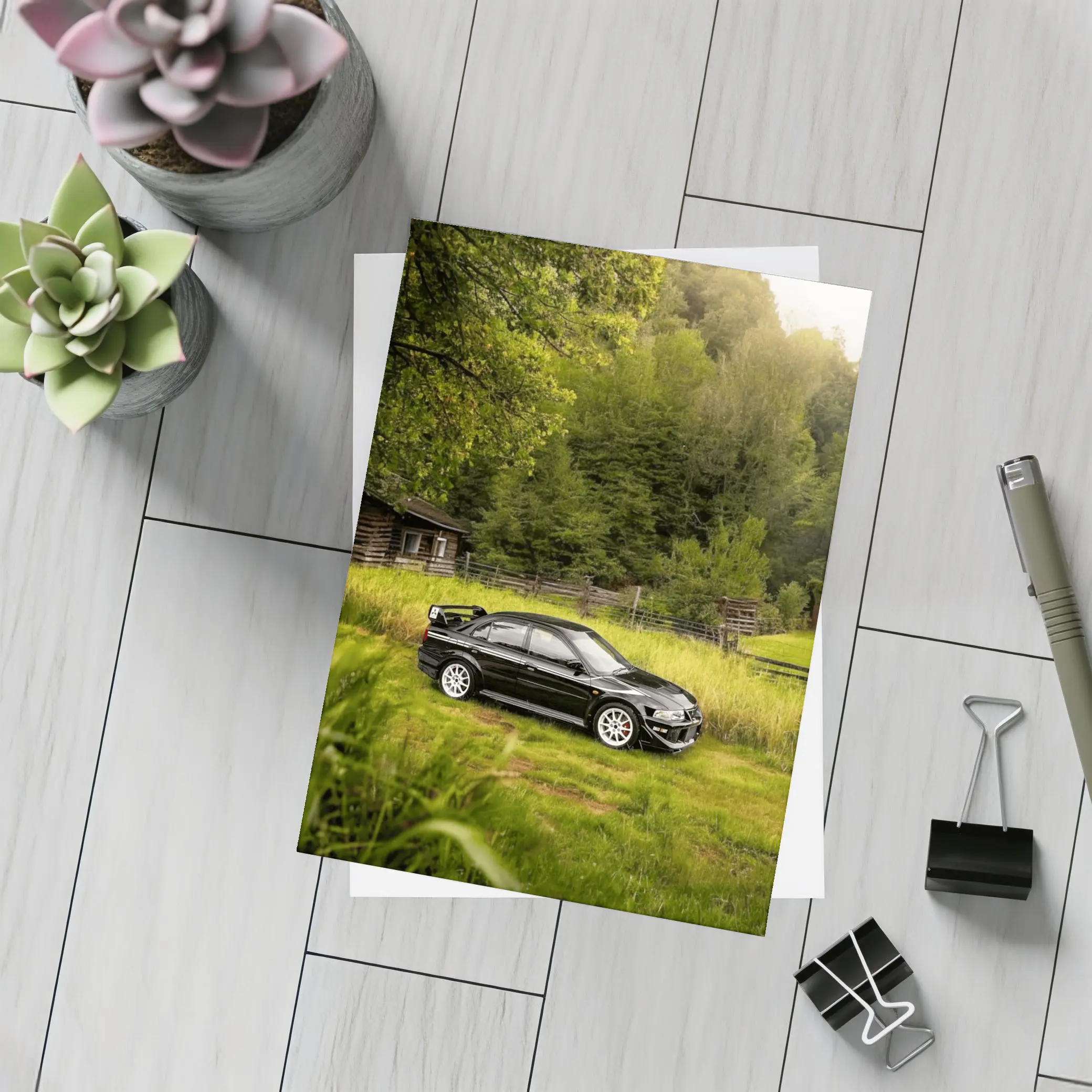 Mitsubishi Lancer Evolution Black Rural Setting – Postcards