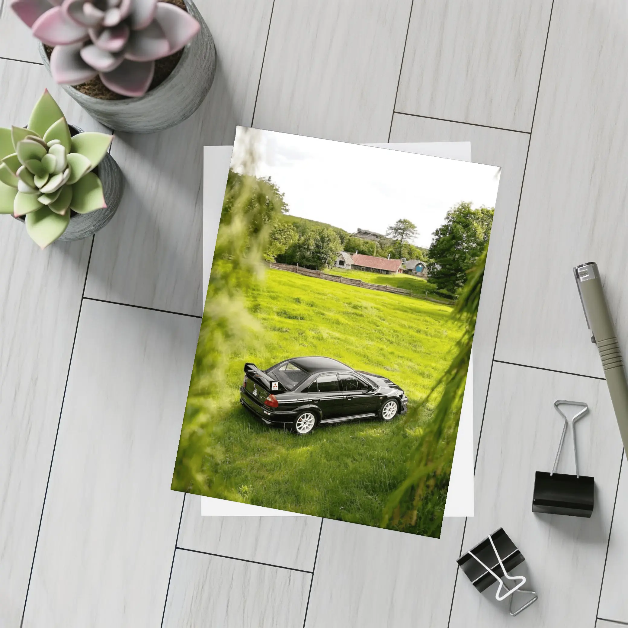 Mitsubishi Lancer Evolution Black Rural Countryside – Postcards