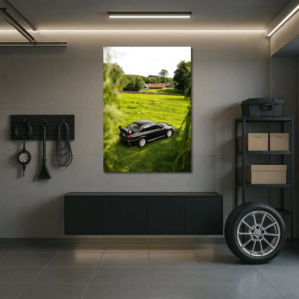Mitsubishi Lancer Evolution Black Rural Countryside – Wall Art