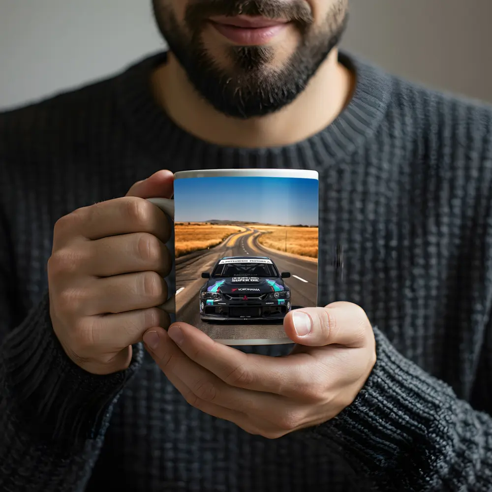 Mitsubishi Lancer Black Race Car Open Road – Mugs