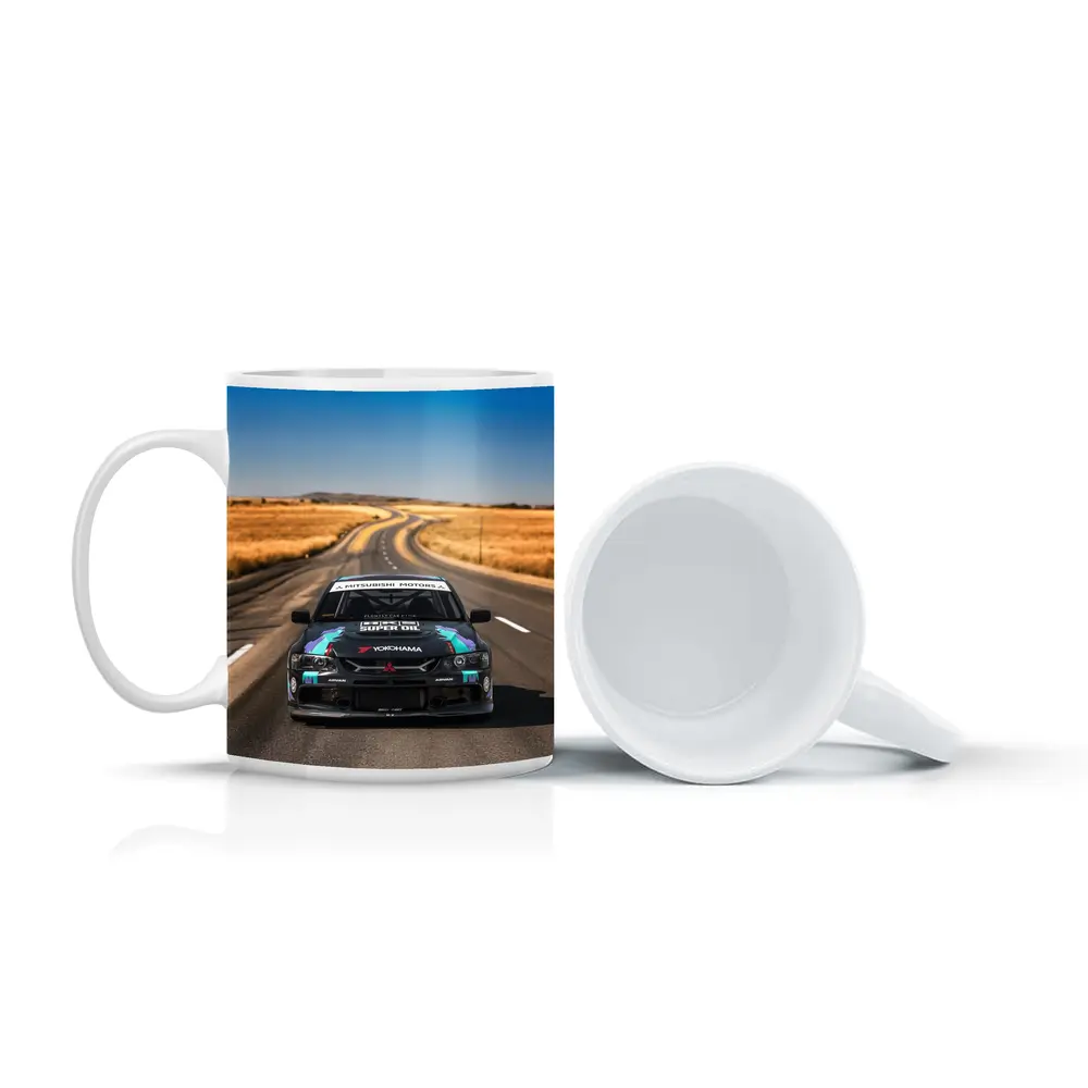 Mitsubishi Lancer Black Race Car Open Road – Mugs