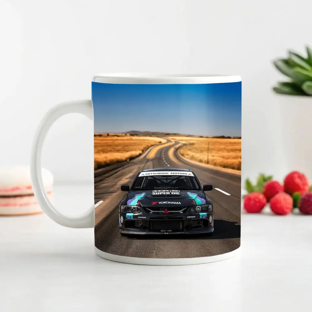 Mitsubishi Lancer Black Race Car Open Road – Mugs