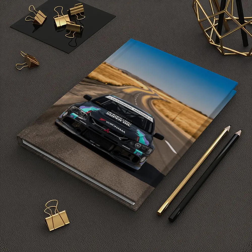 Mitsubishi Lancer Black Race Car Open Road – Notebooks